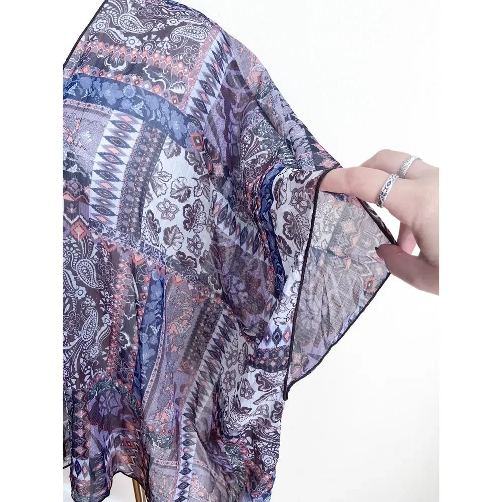 Y2K Wet Seal Purple Lightweight Shawl Wrap OS Paisley Floral